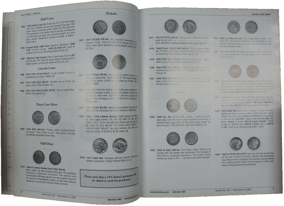 November 16 '05 New York City Fall Coin Auction # 255 Catalog Smythe (A7)
