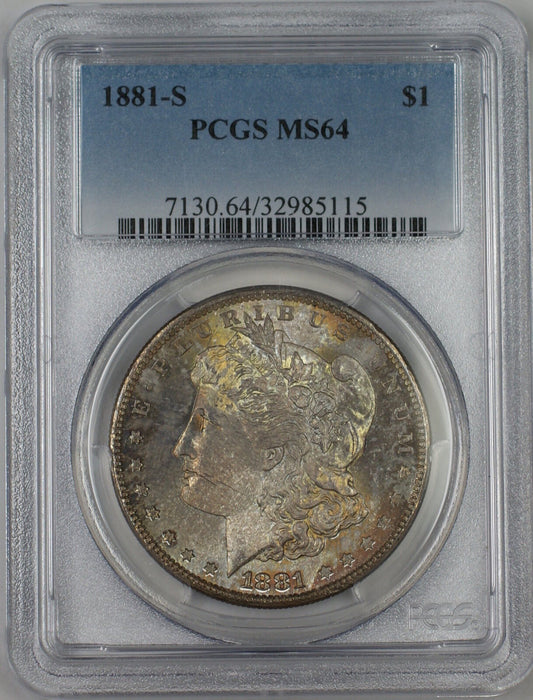 1881-S Morgan Silver Dollar $1 Coin PCGS MS-64 *Beautifully Toned* (Ta)