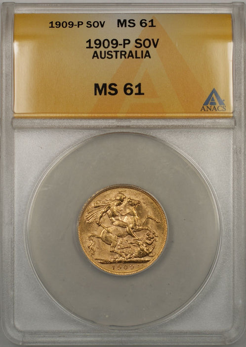 1909-P Australia Sovereign Gold Coin ANACS MS-61 (O AMT)