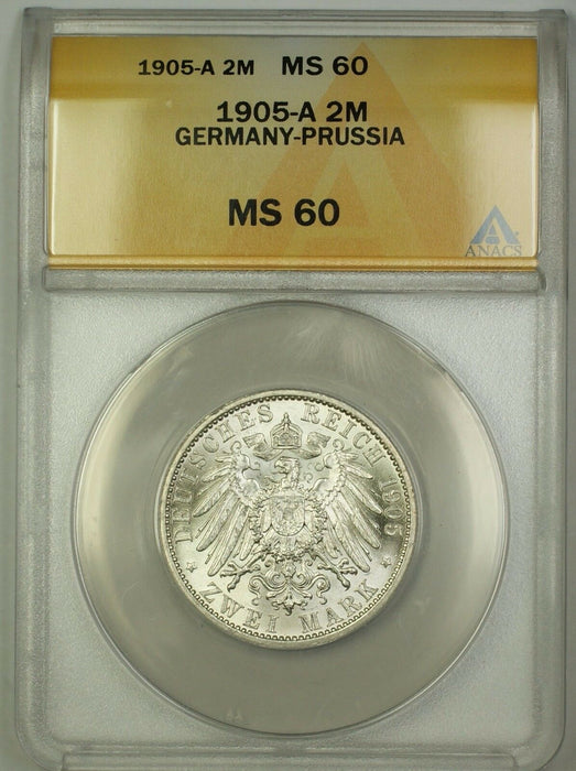 1905-A Germany-Prussia Silver 2M Two Marks ANACS MS-60 (Better Coin)