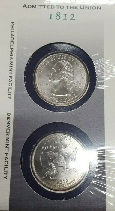 Louisiana 2002 P&D Statehood Quarter Set in Orig. US Mint Coin Cover w/Stamp