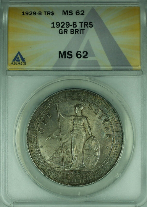 1929-B Great Britain Trade Dollar Silver Coin ANACS MS-62  (WB3)