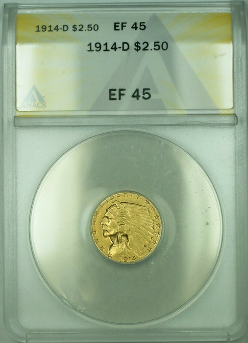 1914-D $2.50 Indian Head Quarter Eagle Gold Coin ANACS EF-45