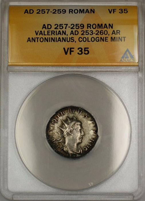 AD 257-59 Roman Cologne Mint Valerian AR Antoninianus Ancient Coin ANACS VF-35