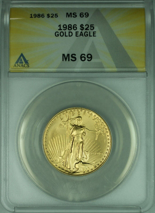 1986 $25 1/2 Oz American Gold Eagle AGE Coin ANACS MS-69