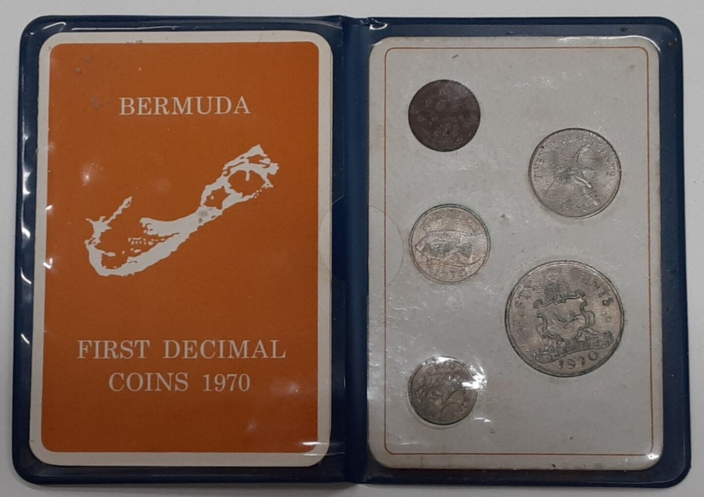 1970 Bermuda 5 Coin Uncirculated Set/1st Decimal Coins in Original Folder