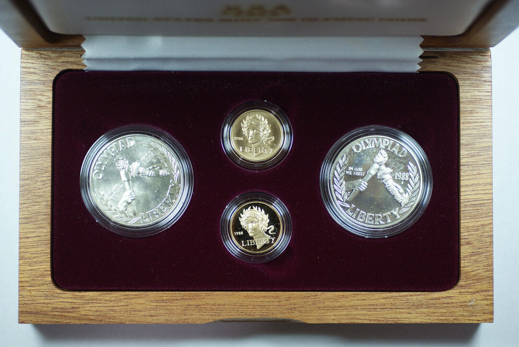 1988 Olympic Commemorative $5 $1 Proof & UNC Gold & Silver 4 Coin Set