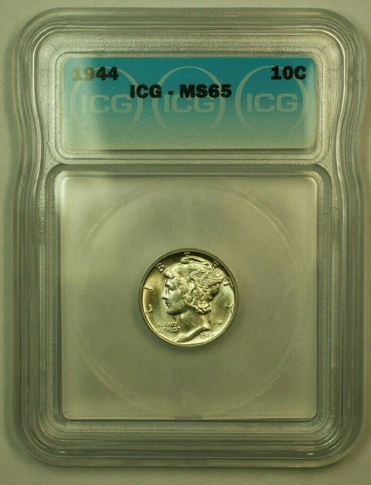 1944 Silver Mercury Dime 10c Coin ICG MS-65 H
