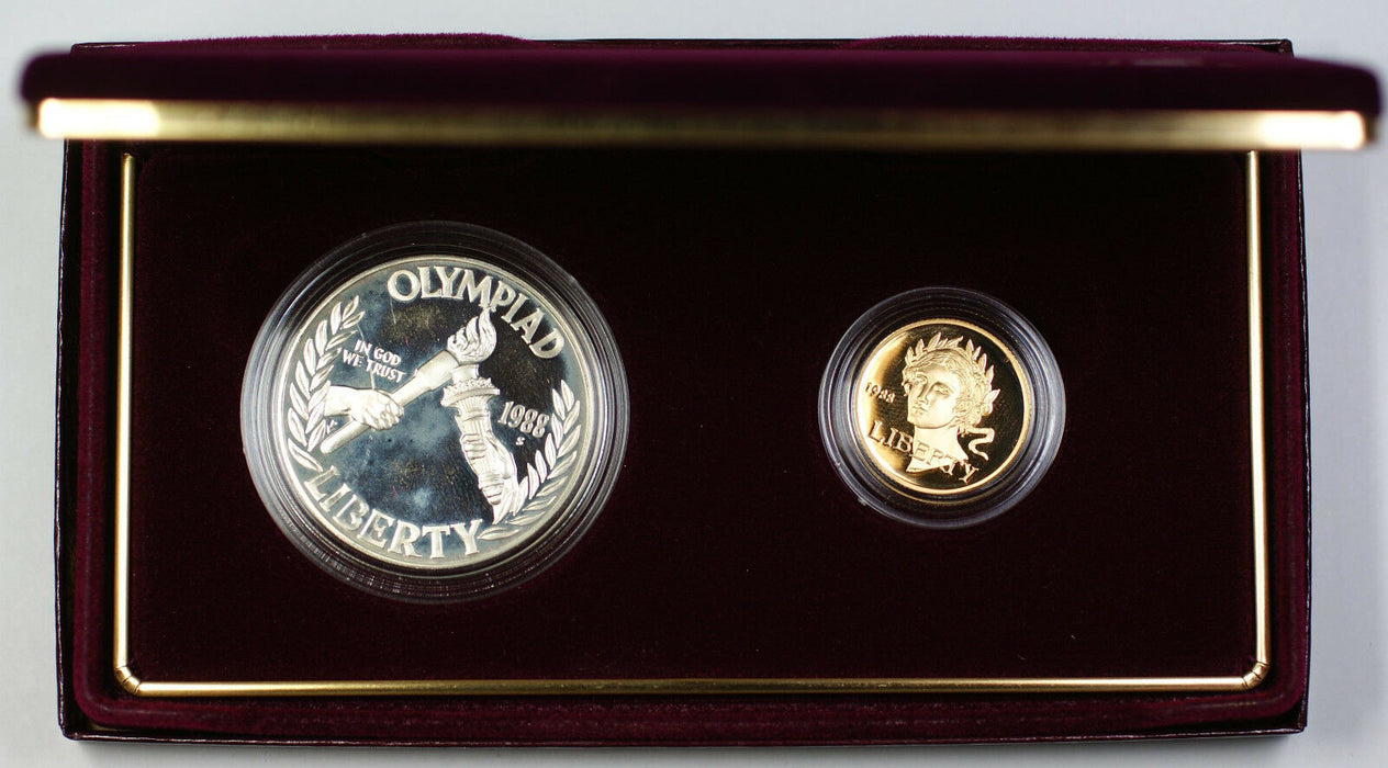1988 Olympic 2 Proof Coin Commemorative Set, In Box, No COA