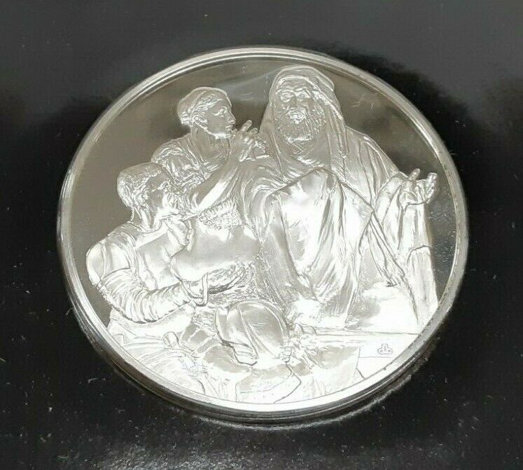 Franklin Mint Genius/Rembrandt PR .925 Silver Medal-Apostle Peter/Christ in Card