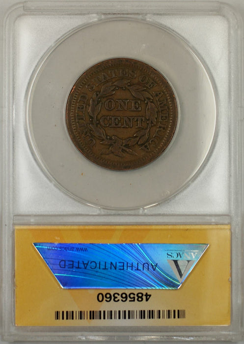 1853 Braided Hair Large Cent 1C Coin ANACS VF 30 Details Rim Bumps A