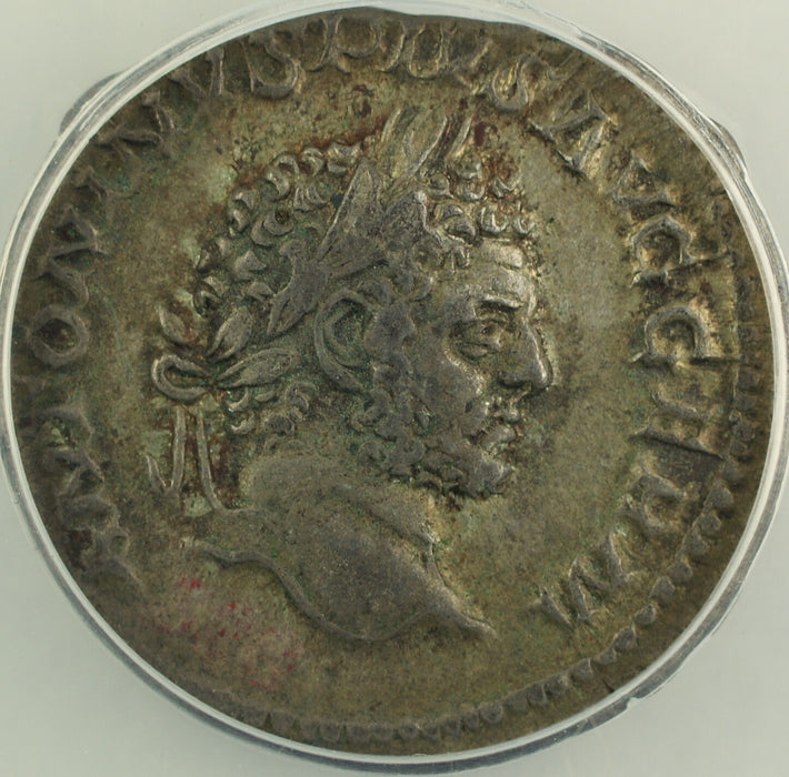 AD 201-206 Roman Silver Denarius Coin Caracalla Rome Mint ANACS EF-40 AKR