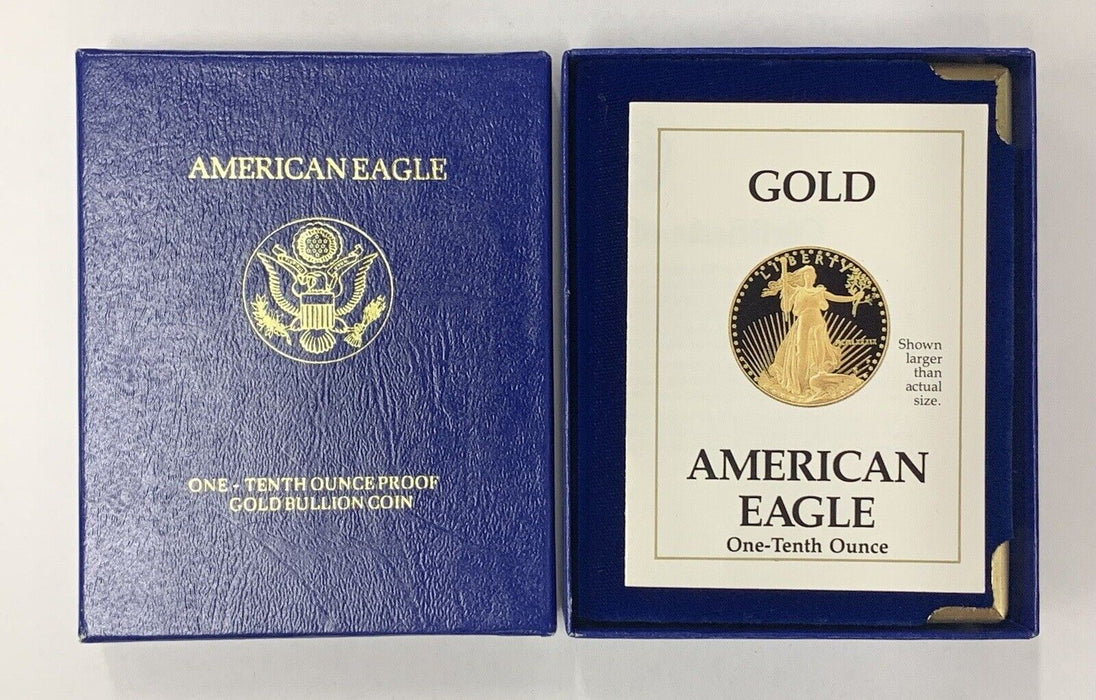 1989-P $5 American Proof Gold Eagle, 1/10 OZ Fine Gold Coin-Box & COA
