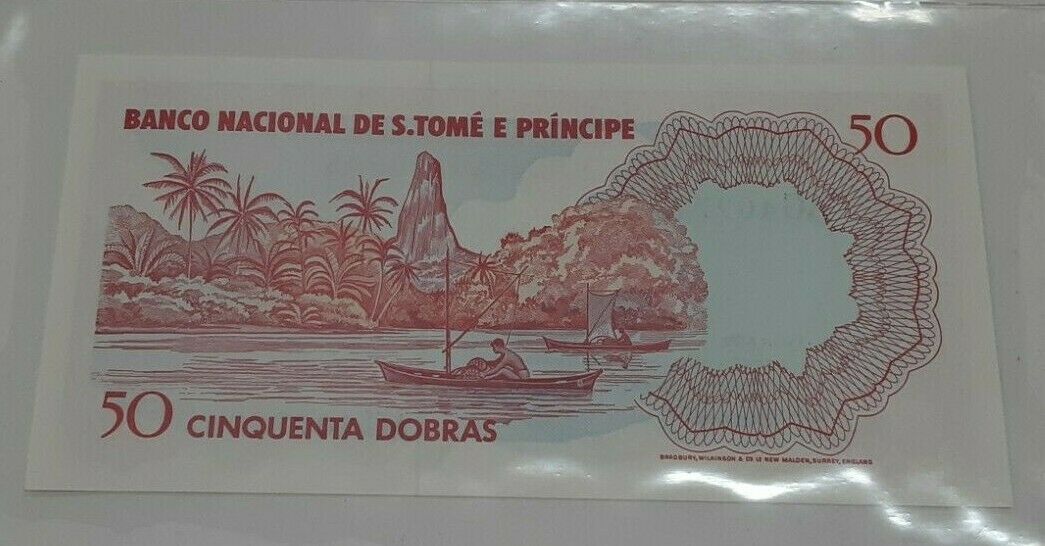 Fleetwood 1982 Sao Tome 50 Dobras Note Crisp Uncirculated in Historic Info Card