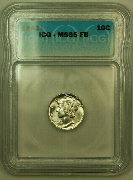 1942 Silver Mercury Dime 10c Coin ICG MS-65 FSB