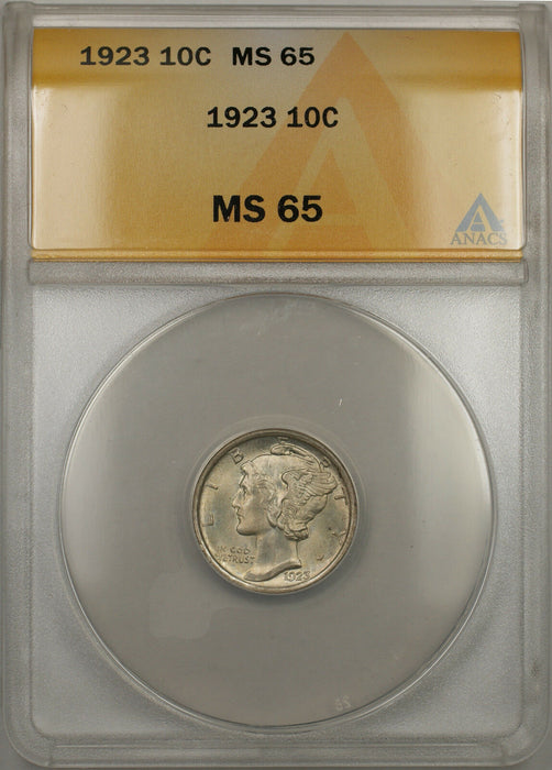 1923 Silver Mercury Dime 10C Coin ANACS MS-65 (Full Split Bands 10)