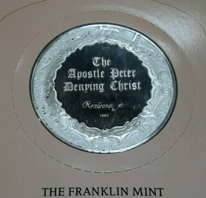 Franklin Mint Genius/Rembrandt PR .925 Silver Medal-Apostle Peter/Christ in Card