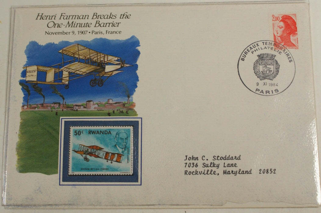 First Day Stamp Cover-Henri Farman Breaks the One-Minute Barrier-Sealed Envelope