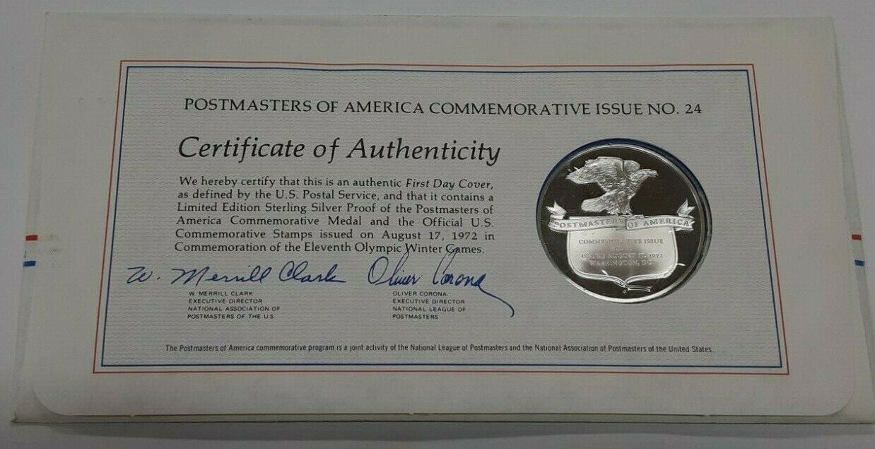 1971 Postmasters Of America Commemorative Silver Medal  20th Summer Olympics