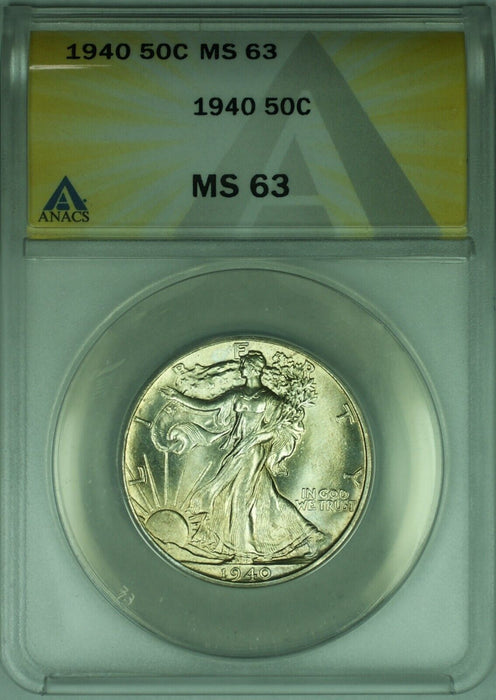 1940 Walking Liberty Silver Half Dollar 50c  ANACS MS-63  Better Coin