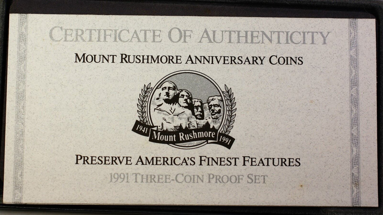 1991-W & S Gold $5 Silver $1 50 Cents Mount Rushmore 3 Coin Proof Set in OGP