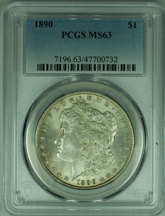 1890 Morgan Silver $1 Dollar Lightly Toned Coin PCGS MS 63 (8)