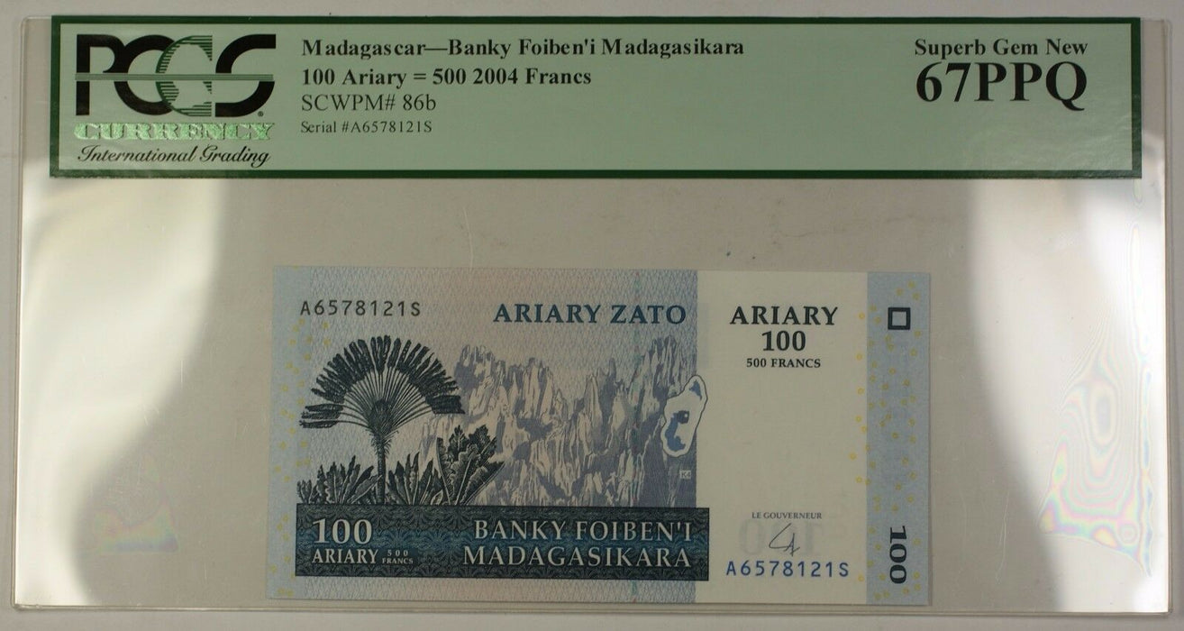 2004 Madagascar 100 Ariary 500 Francs Note SCWPM# 86b PCGS Superb GEM New 67 PPQ