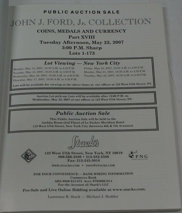 Stack's John Ford Collection Catalog Numismatic US History W/ PR 2007 RSE B27