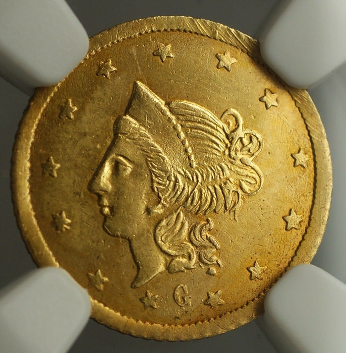 1870 California Fractional Gold Round Liberty Gold $1 Coin BG-1202 NGC UNC Det.