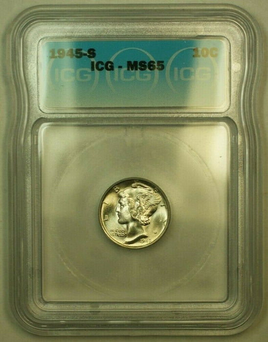 1945-S Silver Mercury Dime 10c Coin ICG MS-65 E