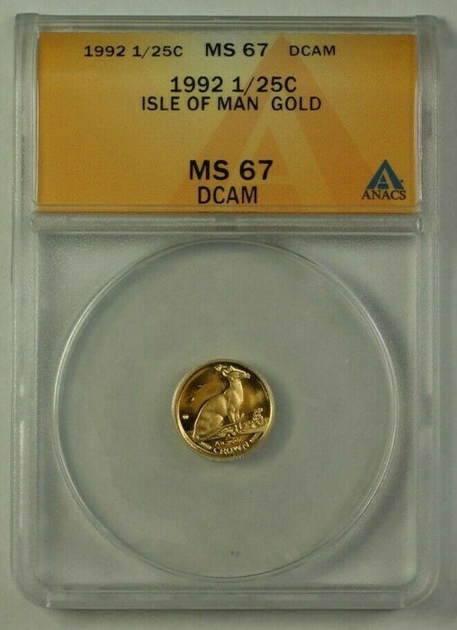 1992 Isle of Man 1/25c Gold Coin ANACS MS-67 DCAM Deep Cameo