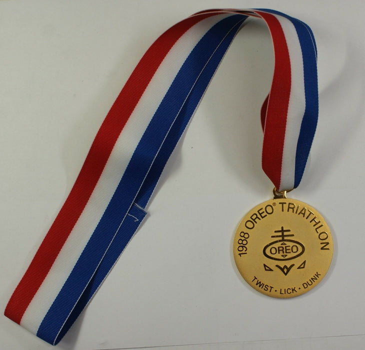 1988 Oreo Cookie Triathlon Collectible Medal on Red, White and Blue Lanyard