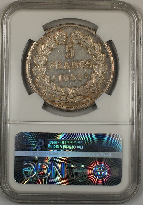 1831A Laureate Head France 5F Francs Silver Coin NGC AU-58