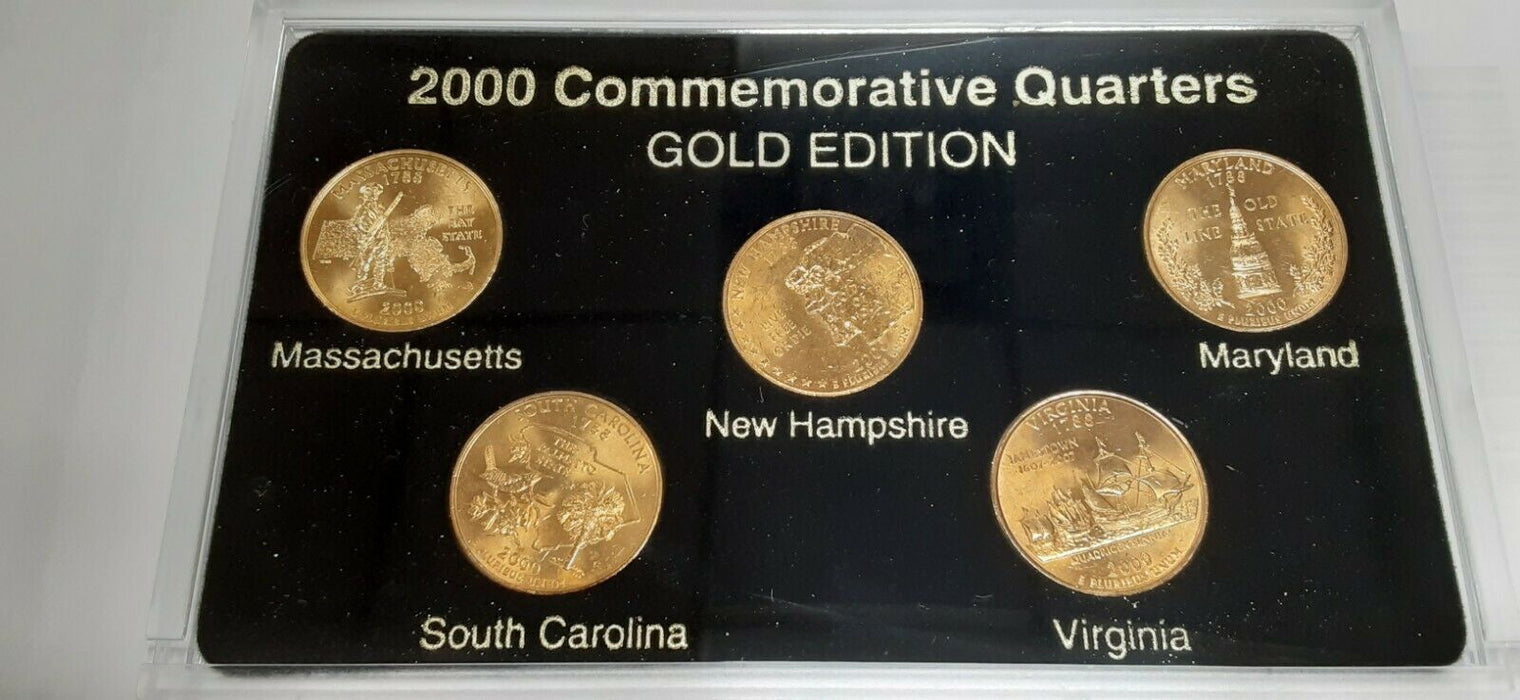 2000 Gold Ed Commem Quarters 5 Coin Set 50 States Program-BU in Plastic Case