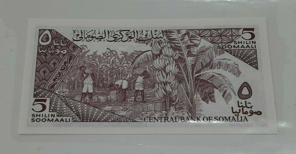 1983 Somalia 5 Shillings Banknote Crisp Uncirculated in Stamped Info Card