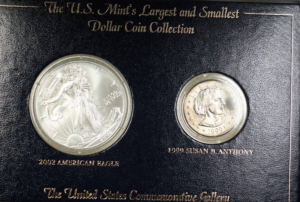 2002 ASE Silver Uncirculated and 1999 D Susan B Anthony Dollar 2 Coin Set