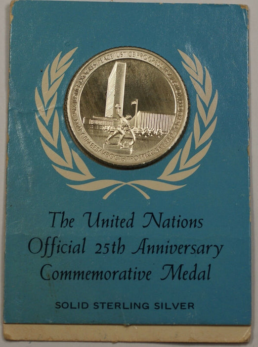 1970 Franklin Mint Silver Official Nations Commemorative Medal 25h Anniv. of UN