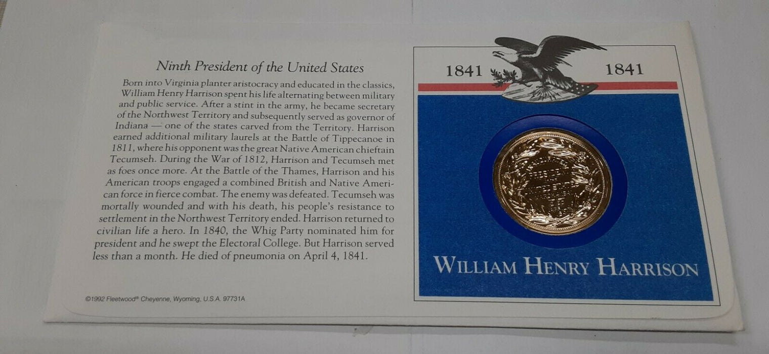 William Henry Harrison Presidential Medal in FDC - Hail to The Chiefs Collection
