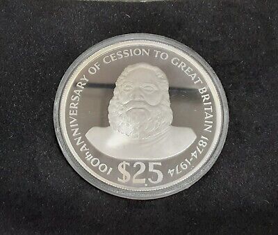 1974 Fiji Silver $25 Centennial Commemorative Proof Coin in Case W/COA