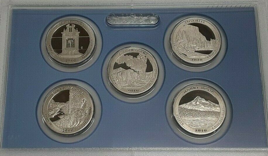 2010-S U.S. Mint 5 Coin Proof National Parks Quarters Set In OGP With Box & COA