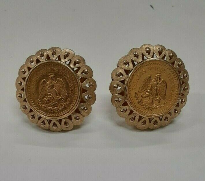 Mexico 2.5 Peso Gold Coins Mounted in 14K Earrings; 16.7 Grams Total (MK)