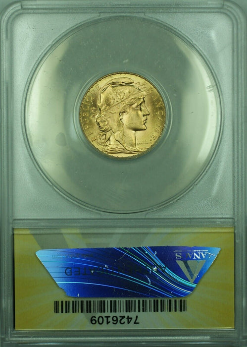 1909 France Rooster Restrike Year 20 Francs Gold Coin ANACS MS-66