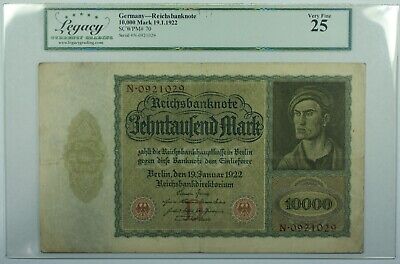 1922 Germany 10000 Mark Reichsbanknote SCWPM#70 Legacy VF-25 — Juliancoin