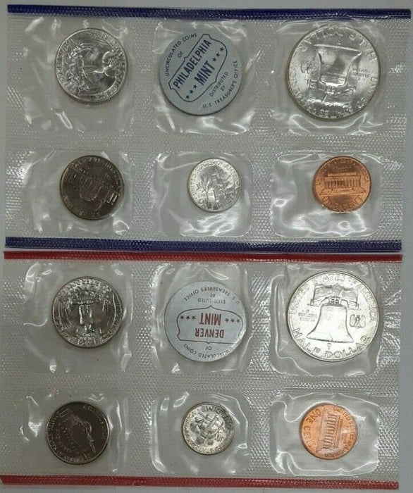 1959 U.S. 10 Coin P&D UNC Mint Set with Silver Quarter, Half and Dime as Issued