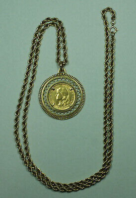 1897 Netherlands Gold 10 Gulden Coin in 18K Pendant w/ 14K Rope Chain Necklace