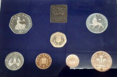 1982 Great Britain Decimal Coins 7 Coin Proof Set & Mint Token in Royal Mint OGP