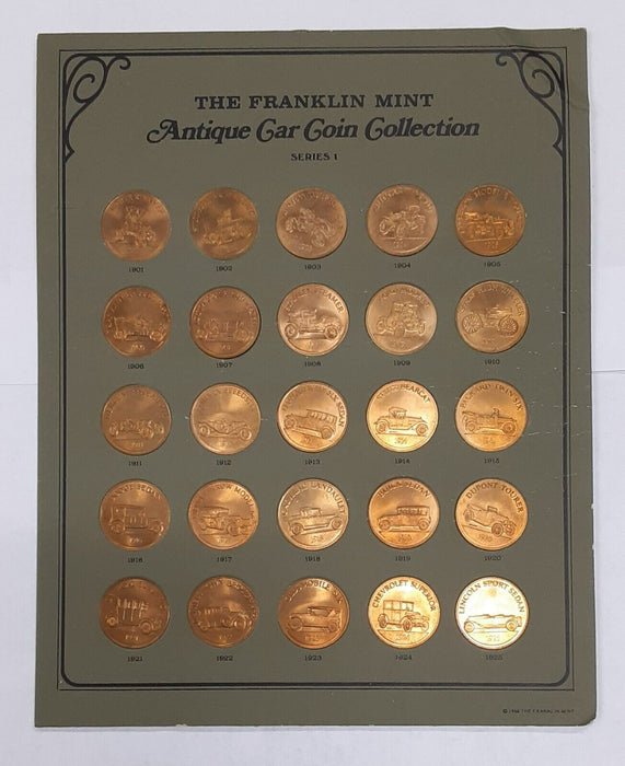 Franklin Mint Antique Car Coin Collection Bronze 25 Coin Set In Original Holder