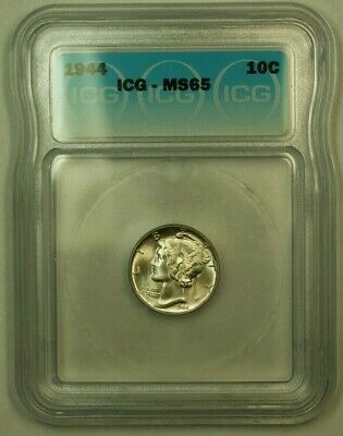 1944 Silver Mercury Dime 10c Coin ICG MS-65 W