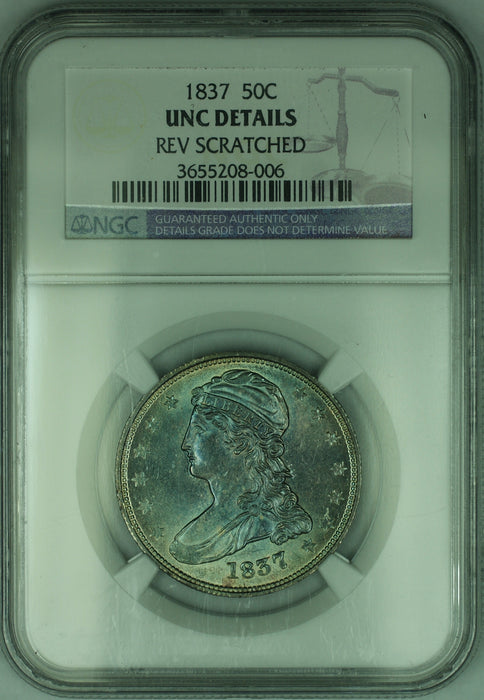 1837 Capped Bust Silver Half Dollar NGC UNC Details Very Choice BU Toned Coin