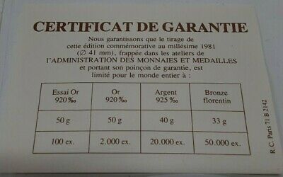 1981 France Bronze ECU Coin - in Folder W/COA